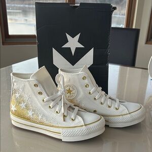 Converse Women's High-Top Sneakers - White and Gold Star Design